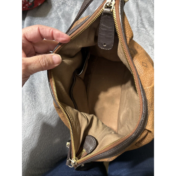 MCM Leather Brown Monogram Shoulder Hobo Handbag - Picture 13 of 16